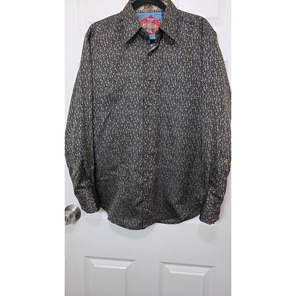 Robert Graham Silk Flip Cuff Button Down‎ Shirt Mens M Black Paisley Jacquard